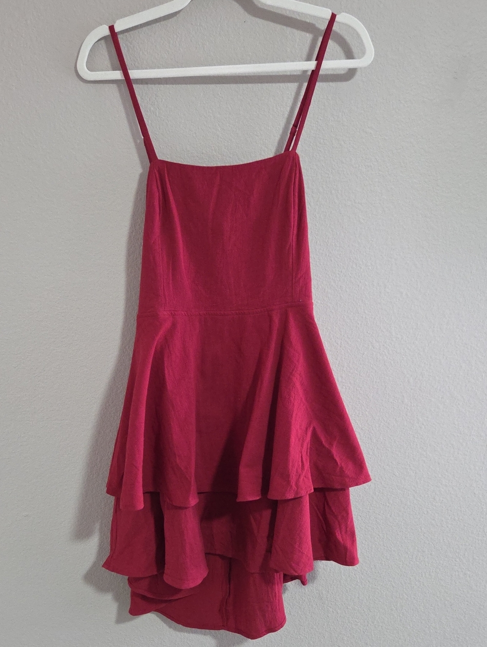 Ruffled Tiered Mini Dress - Deep Raspberry Pink